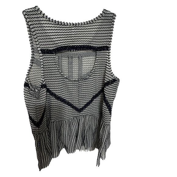 🛼Free People blue Striped peplum lace Blouse size M GUC - Picture 3 of 8